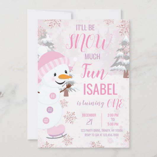 Pink Snowman verjaardag Kaart (Voorkant)