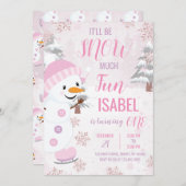 Pink Snowman verjaardag Kaart (Voorkant / Achterkant)