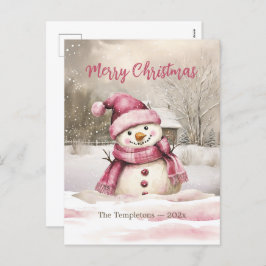 Pink Snowman Vintage Christmas Briefkaart