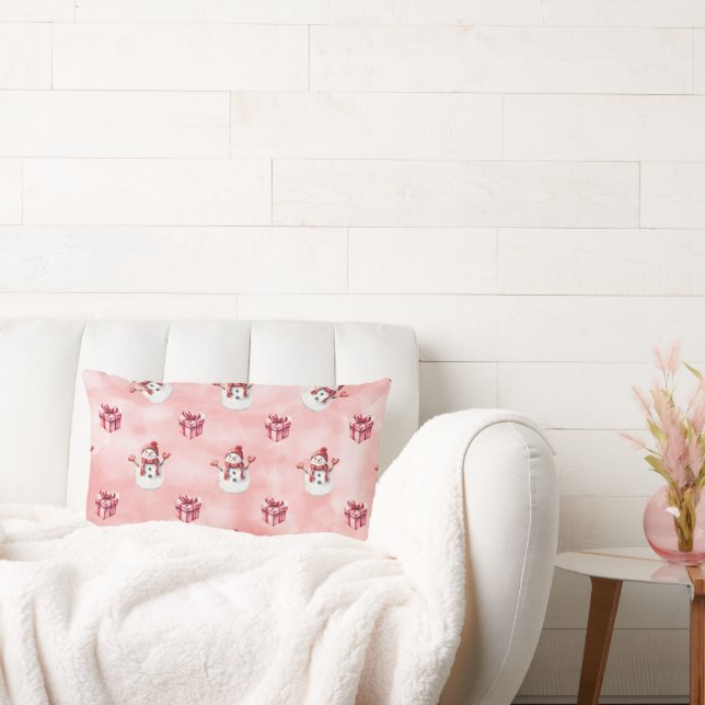 Pink Snowman Winter Decorative Kussen (Bank)
