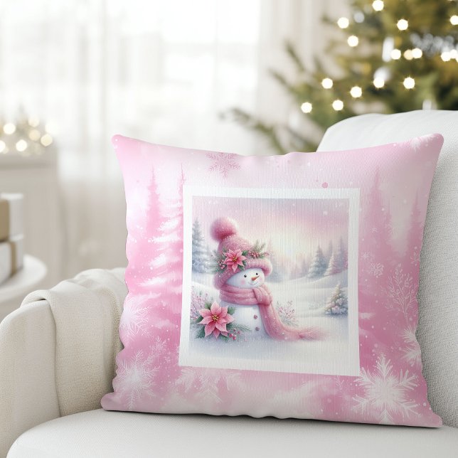 Pink Snowman Winter Forest Soft Kids Gift Cushion Kussen (Pink Snowman Winter Forest Soft Kids Gift Cushion)