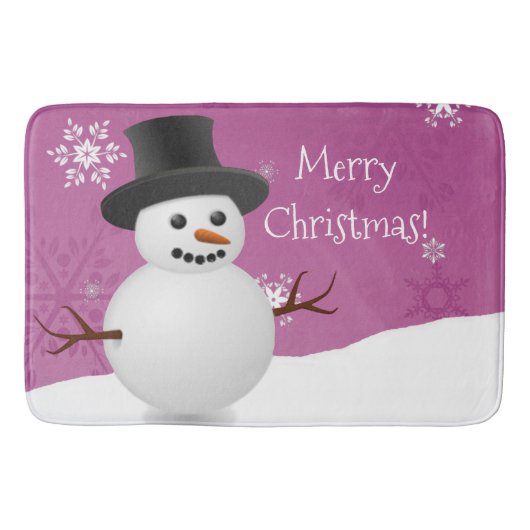 Pink Snowman Winter Scene Kerstmis Mat (Voorkant)