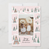 Pink Snowy A-Frames Winter Cabin Photo Feestdagenkaart (Voorkant)