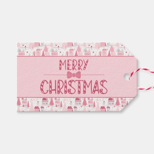 Pink Snowy Village Cadeaulabel (Voorkant (Horizontaal))