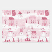 Pink Snowy Village Inpakpapier Vel (Voorkant 3)