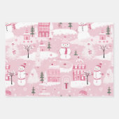 Pink Snowy Village Inpakpapier Vel (Voorkant 2)