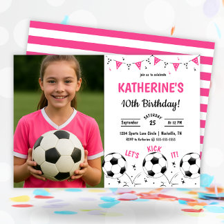 Pink Soccer Photo Birthday Kaart