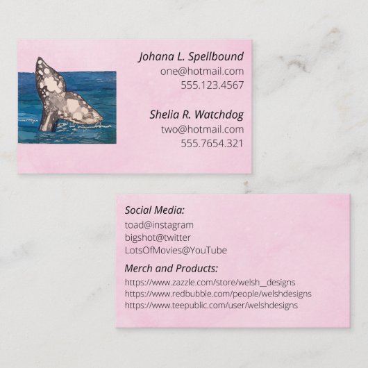 Pink Social calling card-whale Visitekaartje (Voorkant / Achterkant)