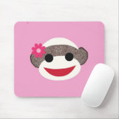 Pink Sock Monkey Bloemenmeisje Muismat (Met muis)