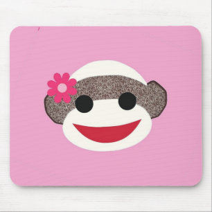 Pink Sock Monkey Bloemenmeisje Muismat