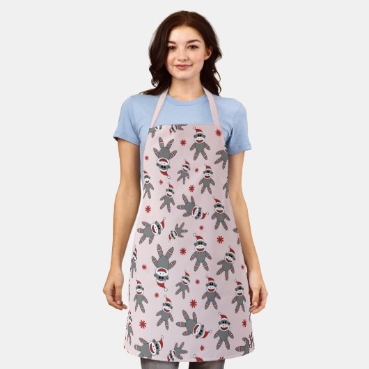 Pink Sock Monkey Santa Hat Kerstfeestdag Schort (Gedragen)