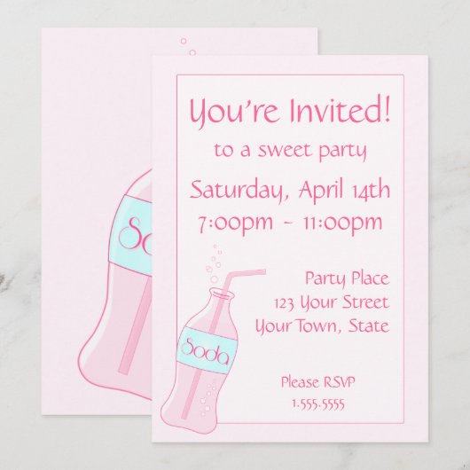 Pink Soda Party Kaart (Voorkant / Achterkant)