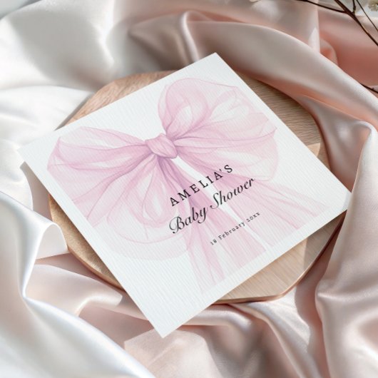 Pink Soft Elegant Bow Baby Shower Servet