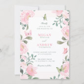 Pink soft floral wedding  kaart (Voorkant)