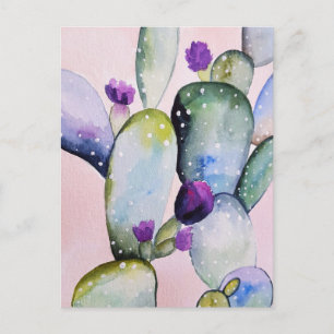 Pink Southwest Cactus Paarse ventilator Waterverf Briefkaart