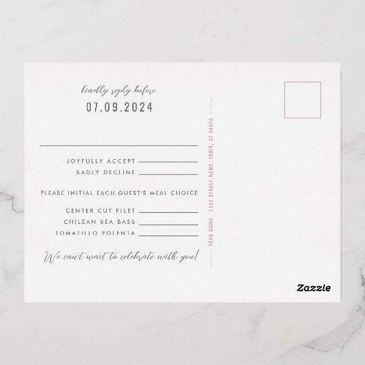 Pink Southwest Gleam Wedding Reply Folie Uitnodiging Briefkaart (Achterkant)