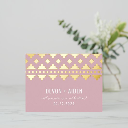 Pink Southwest Gleam Wedding Reply Folie Uitnodiging Briefkaart (Staand Voorkant)