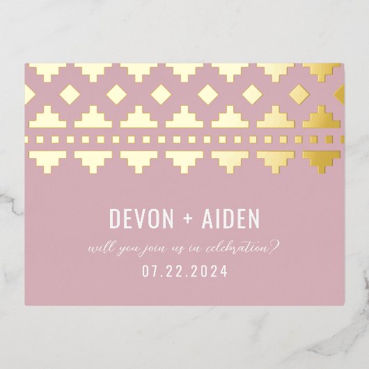 Pink Southwest Gleam Wedding Reply Folie Uitnodiging Briefkaart (Voorkant)