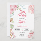 Pink Spa Party Invitation for Girl's 7th Birthday Kaart (Voorkant)