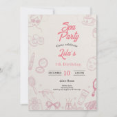 Pink Spa Party Invitation for Girl's 7th Birthday Kaart (Voorkant)