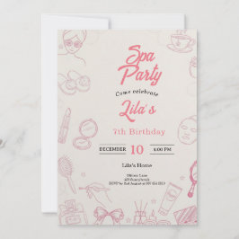 Pink Spa Party Invitation for Girl's 7th Birthday Kaart