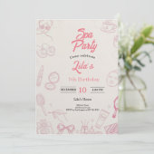 Pink Spa Party Invitation for Girl's 7th Birthday Kaart (Staand voorkant)