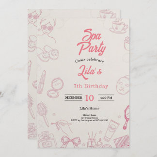 Pink Spa Party Invitation for Girl's 7th Birthday Kaart