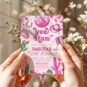 Pink Space Cowgirl eerste Rodeo verjaardagsuitnodi Kaart