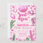 Pink Space Cowgirl eerste Rodeo verjaardagsuitnodi Kaart (Voorkant)