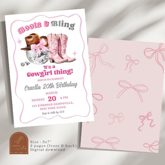 Pink Space Cowgirl laarzen en Bling verjaardag Kaart