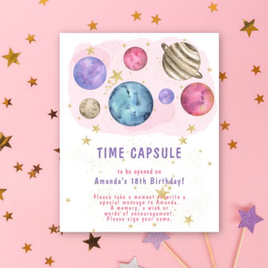 Pink Space Galaxy Time Capsule 1e verjaardag Poster