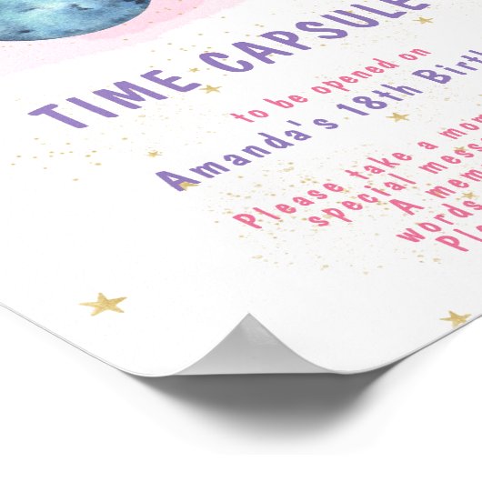 Pink Space Galaxy Time Capsule 1e verjaardag Poster (Hoek)