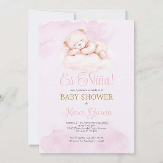 Pink Spanish Baby Shower Girl Kaart (Voorkant)