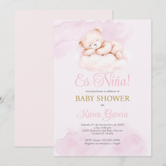 Pink Spanish Baby Shower Girl Kaart (Voorkant / Achterkant)