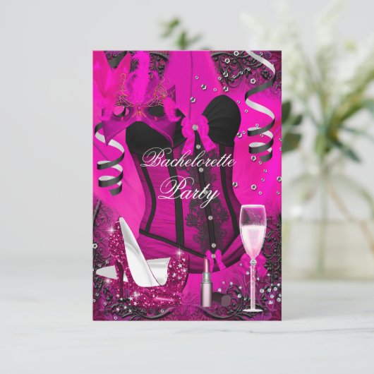 Pink Sparkle Celebration Bachelorette Invitation Kaart (Staand voorkant)