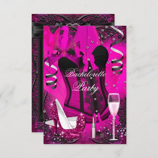 Pink Sparkle Celebration Bachelorette Invitation Kaart (Voorkant / Achterkant)