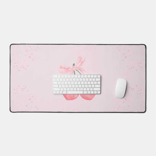 Pink Sparkle Cherry Ribbon Bureaumat (Keyboard & Muis)