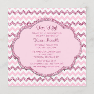 Pink Sparkle Chevron Womans 50th Birthday Party Kaart