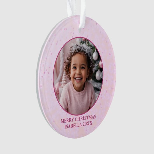 Pink Sparkle Deer and Floral Christmas Keepsake Ornament (voorkant)