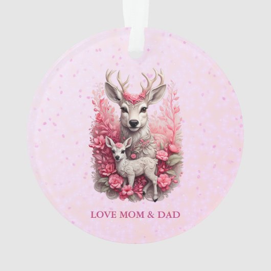 Pink Sparkle Deer and Floral Christmas Keepsake Ornament (achterkant)