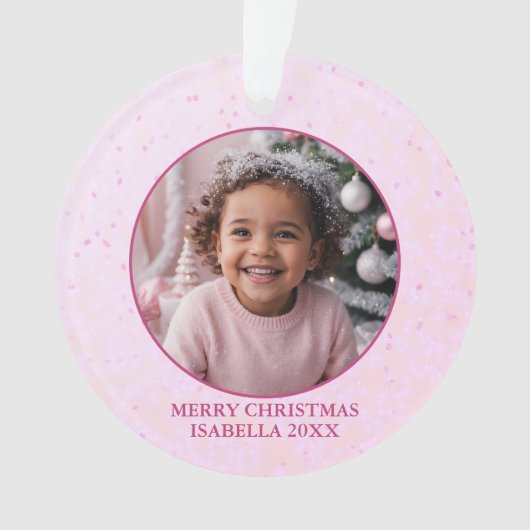 Pink Sparkle Deer and Floral Christmas Keepsake Ornament (voorkant)