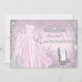 Pink Sparkle Dress Tiara Quinceanera Kaart (Voorkant)