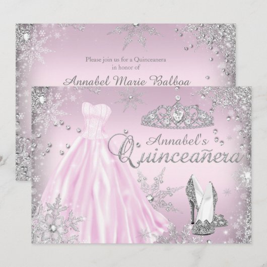 Pink Sparkle Dress Tiara Quinceanera Kaart (Voorkant / Achterkant)