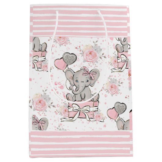 Pink Sparkle Elephant Gift Bag Medium Cadeauzakje (Voorkant)