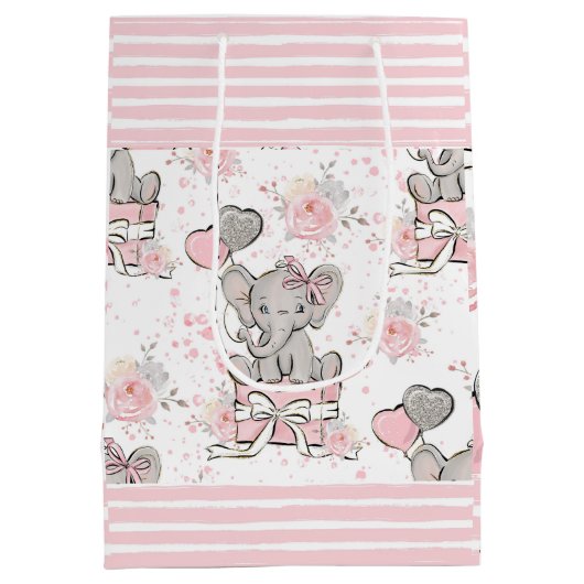 Pink Sparkle Elephant Gift Bag Medium Cadeauzakje (Achterkant)
