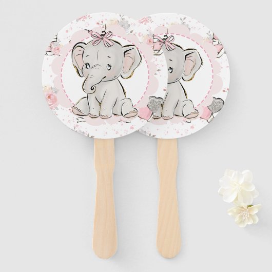 Pink Sparkle Elephant Hand Fans Handwaaier (Voorkant en achterkant)