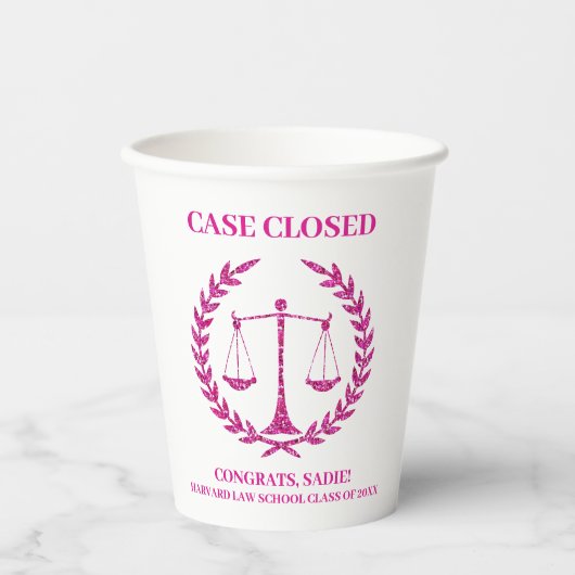 Pink Sparkle Esthetic Law School Afstudeerfeest Papieren Bekers (Voorkant)