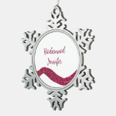 Pink sparkle glitter add bridesmaid name gift thro tin sneeuwvlok ornament (Rechts)