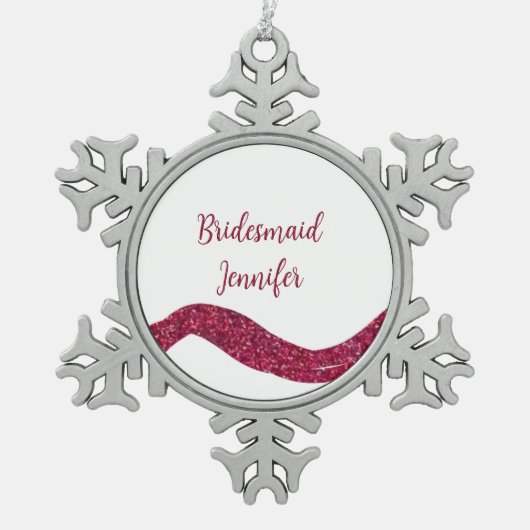 Pink sparkle glitter add bridesmaid name gift thro tin sneeuwvlok ornament (Voorkant)