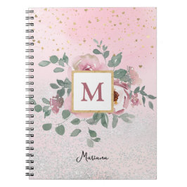 Pink Sparkle Glitter Monogram Girl Daily Diary Notitieboek